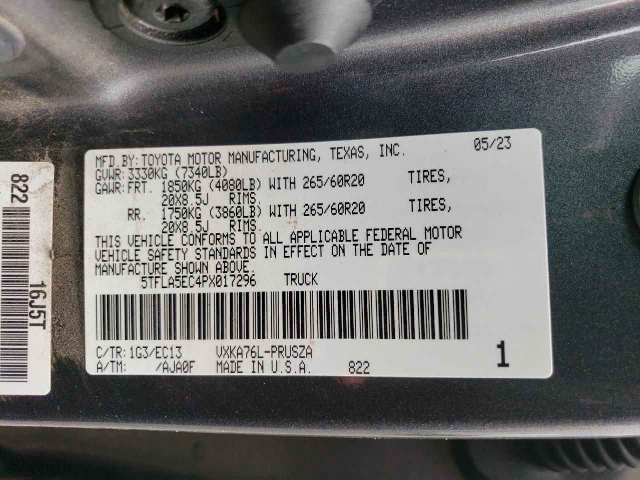 2023 TOYOTA TUNDRA CREWMAX SR5 VIN:5TFLA5EC4PX017296