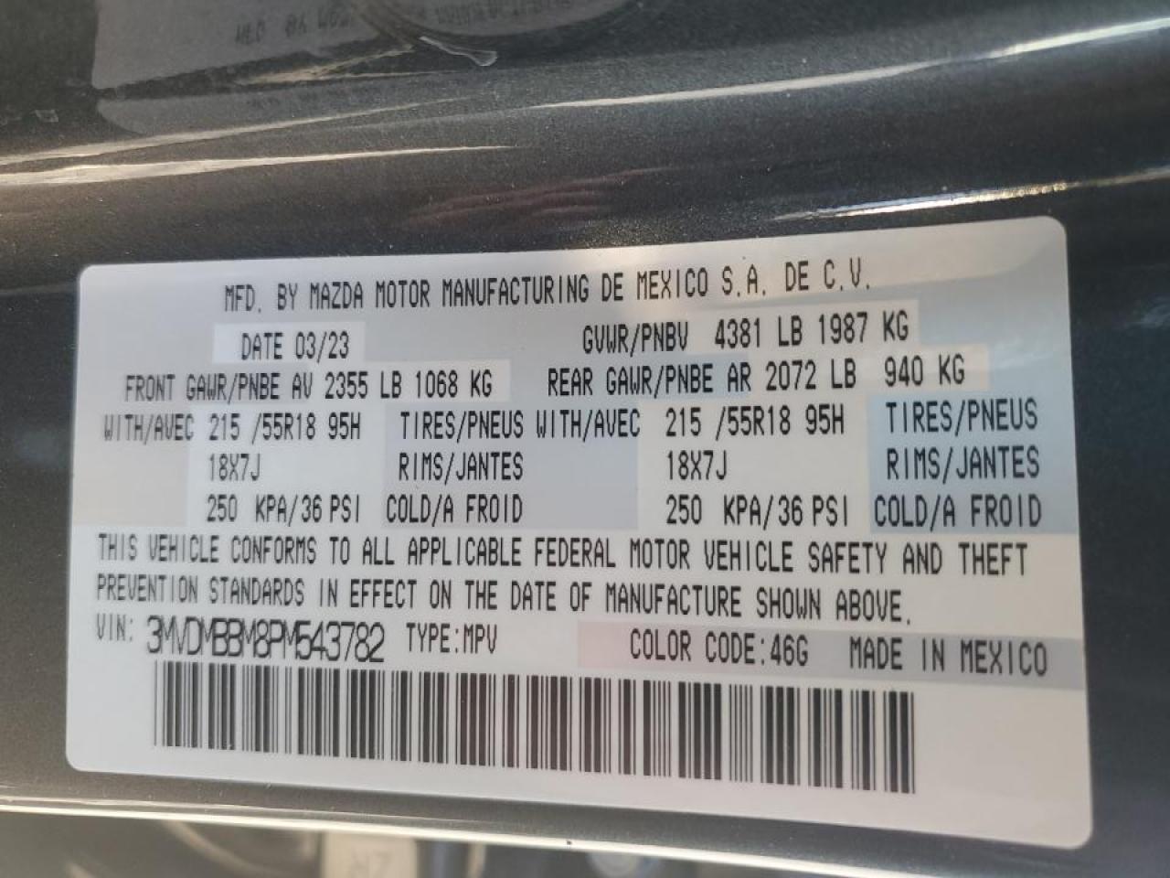 2023 MAZDA CX-30 SELECT VIN:3MVDMBBM8PM543782