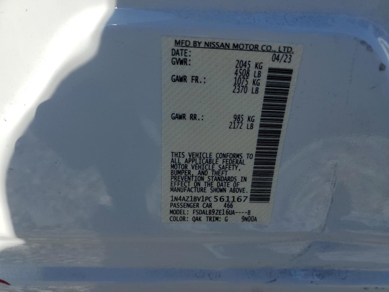 2023 NISSAN LEAF S VIN:1N4AZ1BV1PC561167