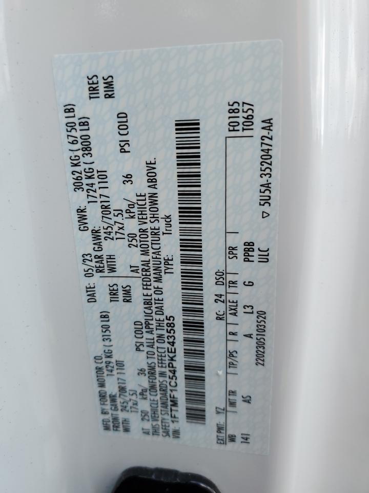 2023 FORD F150 VIN:1FTMF1C54PKE43585