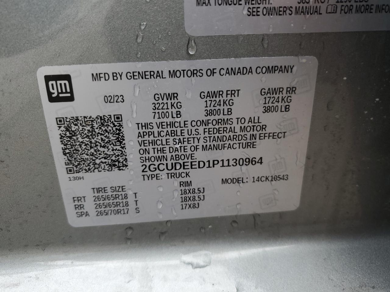 2023 CHEVROLET SILVERADO K1500 RST VIN:2GCUDEED1P1130964