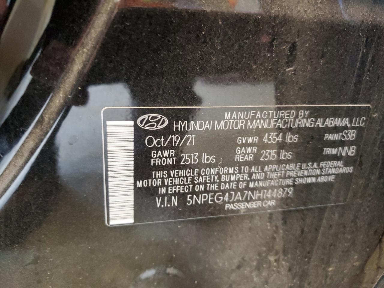 2022 HYUNDAI SONATA SE VIN:5NPEG4JA7NH144879