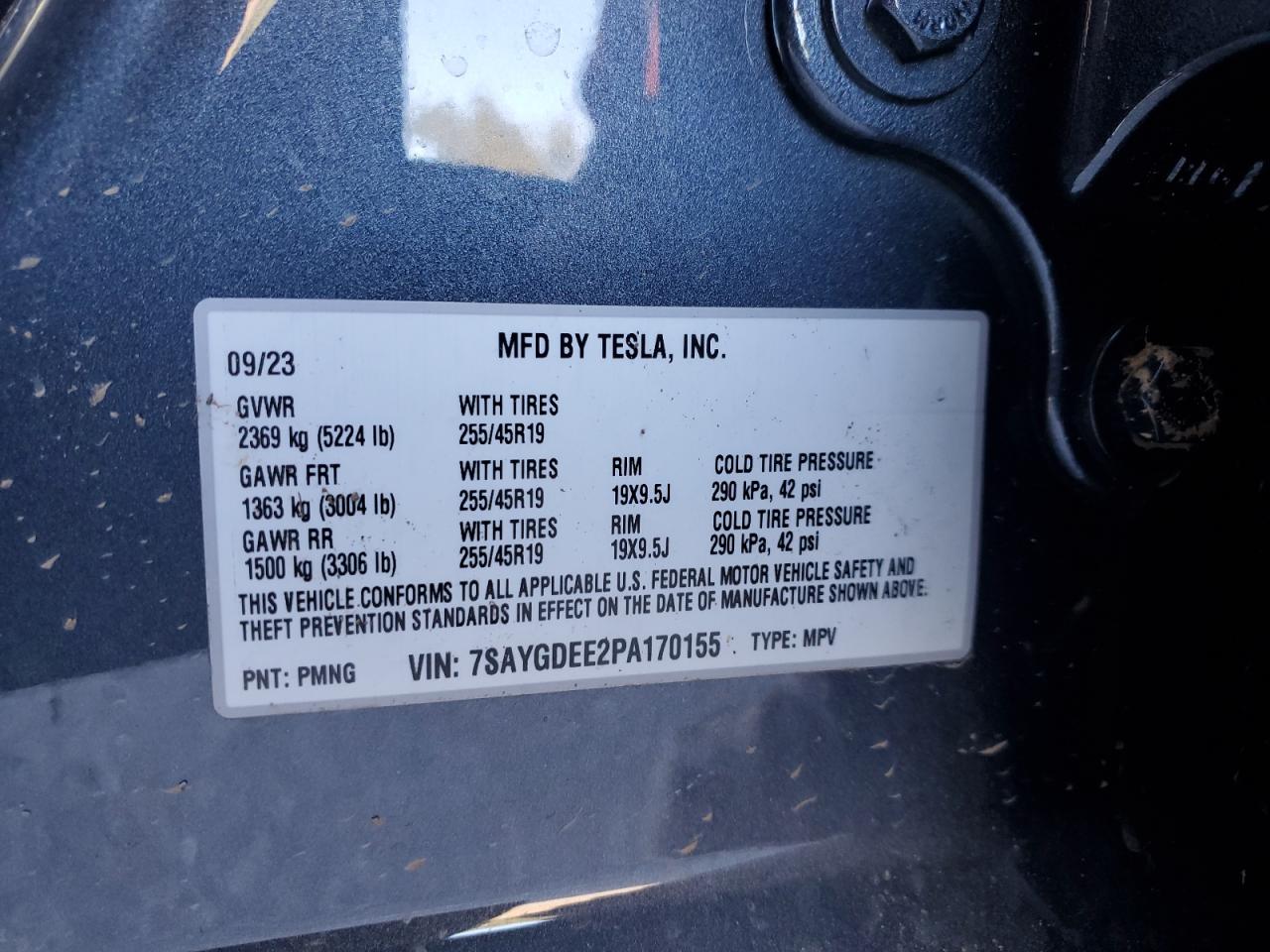 2023 TESLA MODEL Y VIN:7SAYGDEE2PA170155