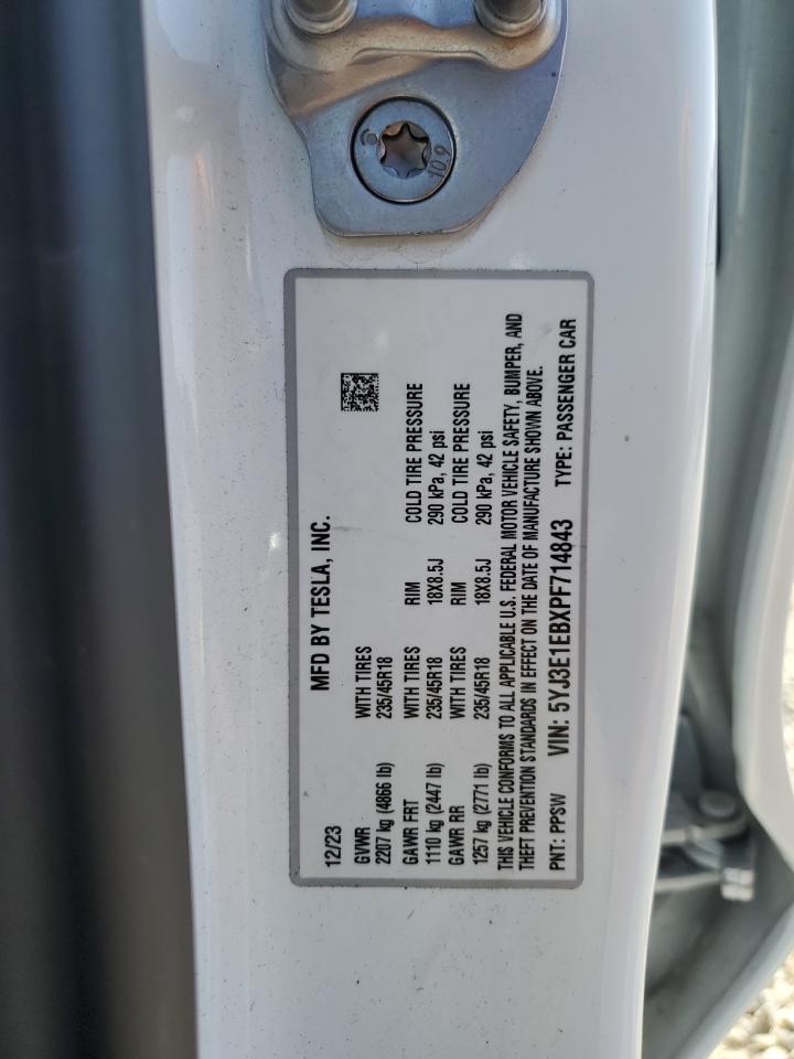2023 TESLA MODEL 3 VIN:5YJ3E1EBXPF714843
