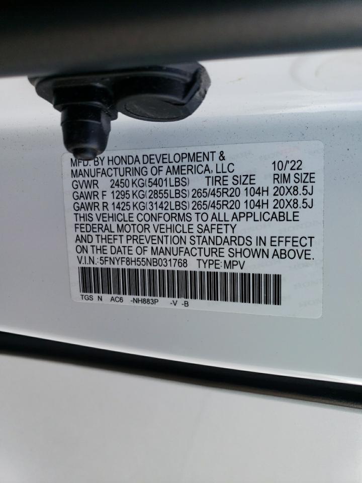 2022 HONDA PASSPORT EXL VIN:5FNYF8H55NB031768