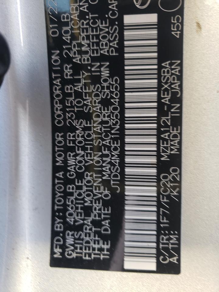 2022 TOYOTA COROLLA SE VIN:JTDS4MCE1N3504655