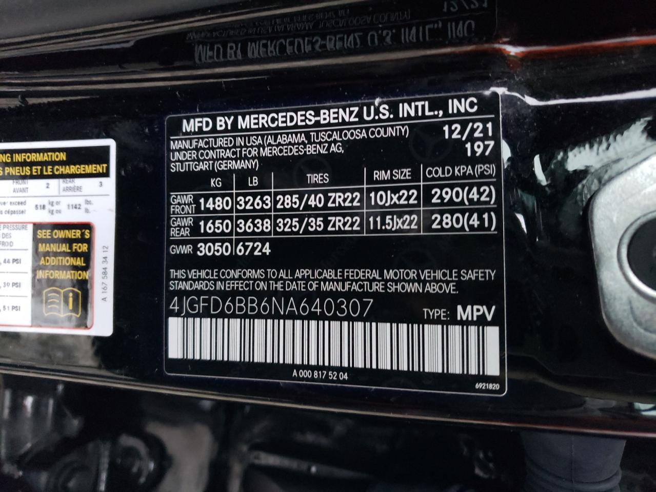 2022 MERCEDES-BENZ GLE COUPE AMG 53 4MATIC VIN:1HGFA16577L034849