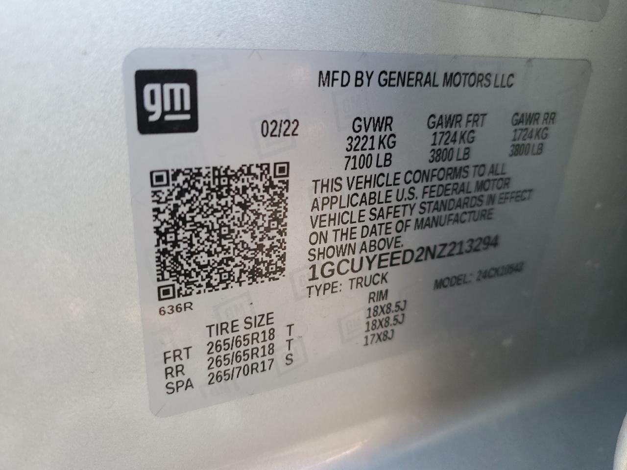 2022 CHEVROLET SILVERADO LTD K1500 RST VIN:1GCUYEED2NZ213294