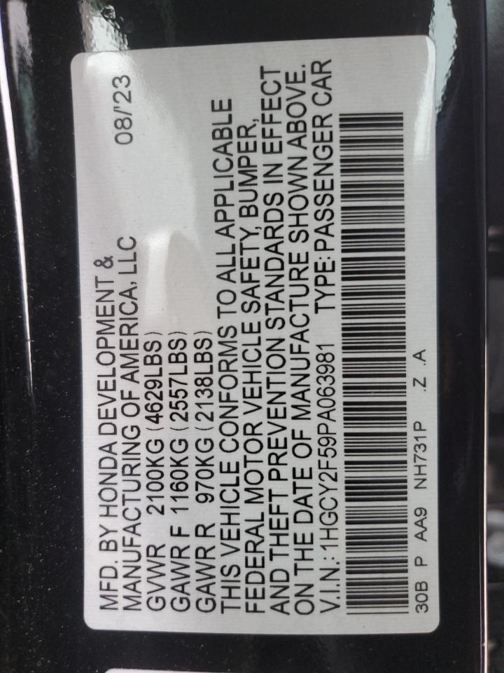 2023 HONDA ACCORD HYBRID SPORT VIN:1HGCY2F59PA063981