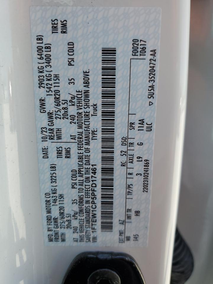 2023 FORD F150 SUPERCREW VIN:1FTEW1CP5PFD17461