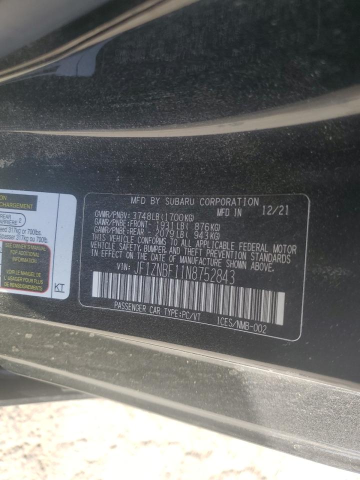2022 TOYOTA GR 86 PREMIUM VIN:JF1ZNBF11N8752843