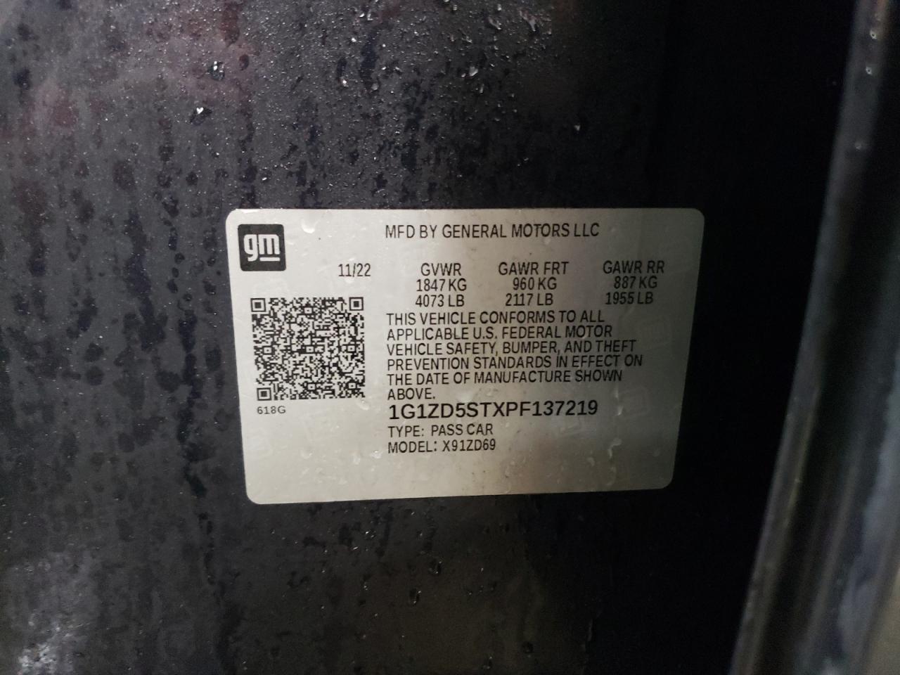 2023 CHEVROLET MALIBU LT VIN:1G1ZD5STXPF137219