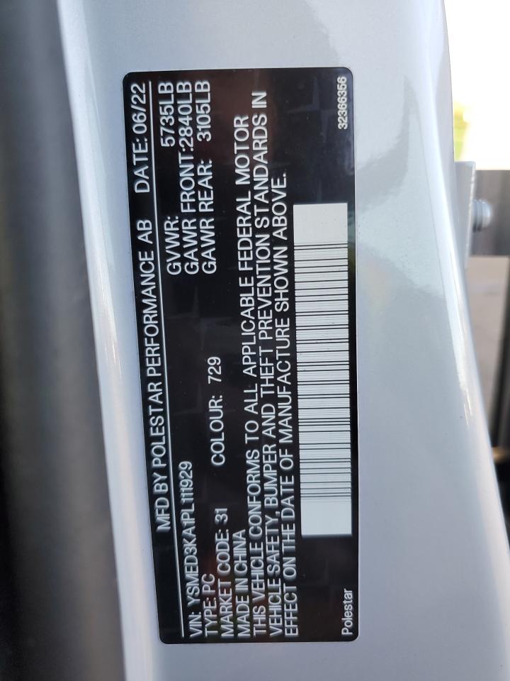 2023 POLESTAR 2 VIN:YSMED3KA1PL111929