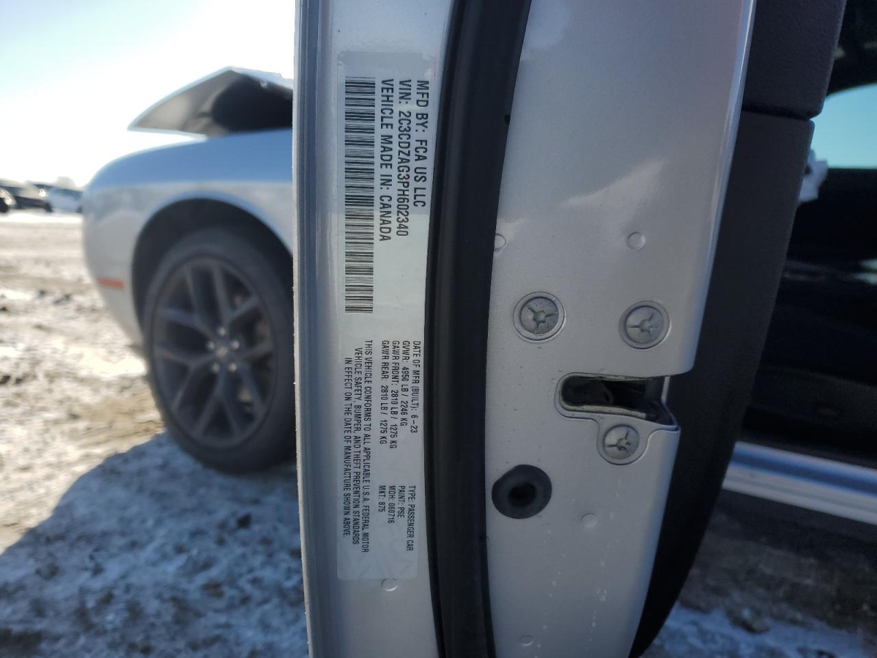 2023 DODGE CHALLENGER SXT VIN:2C3CDZAG3PH602340