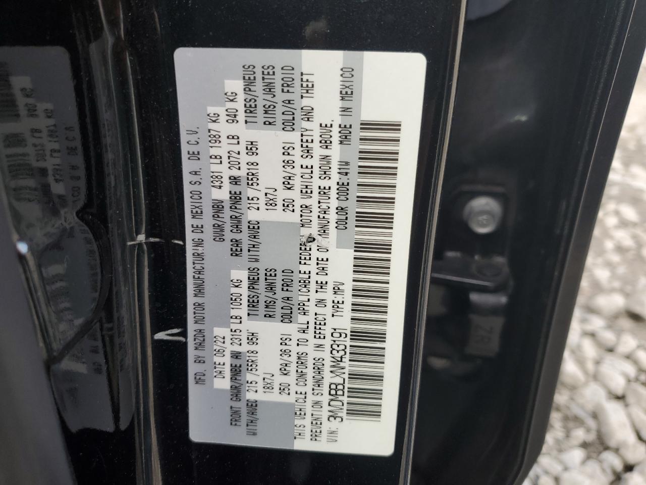 2022 MAZDA CX-30 SELECT VIN:3MVDMBBLXNM433191