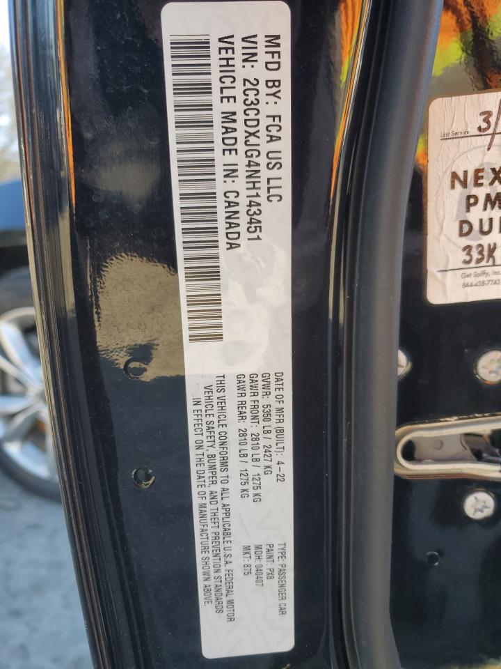 2022 DODGE CHARGER SXT VIN:2C3CDXJG4NH143451