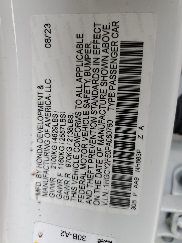 2023 HONDA ACCORD HYBRID SPORT VIN:1HGCY2F50PA060760