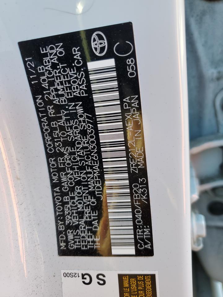 2022 TOYOTA COROLLA LE VIN:JTDEPMAE6N3003977