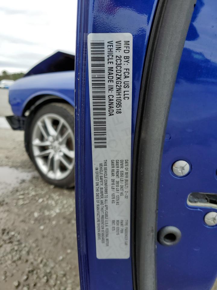 2022 DODGE CHALLENGER GT VIN:2C3CDZKG2NH109518