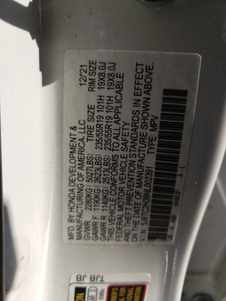 2022 ACURA RDX VIN:5J8TC2H38NL002391