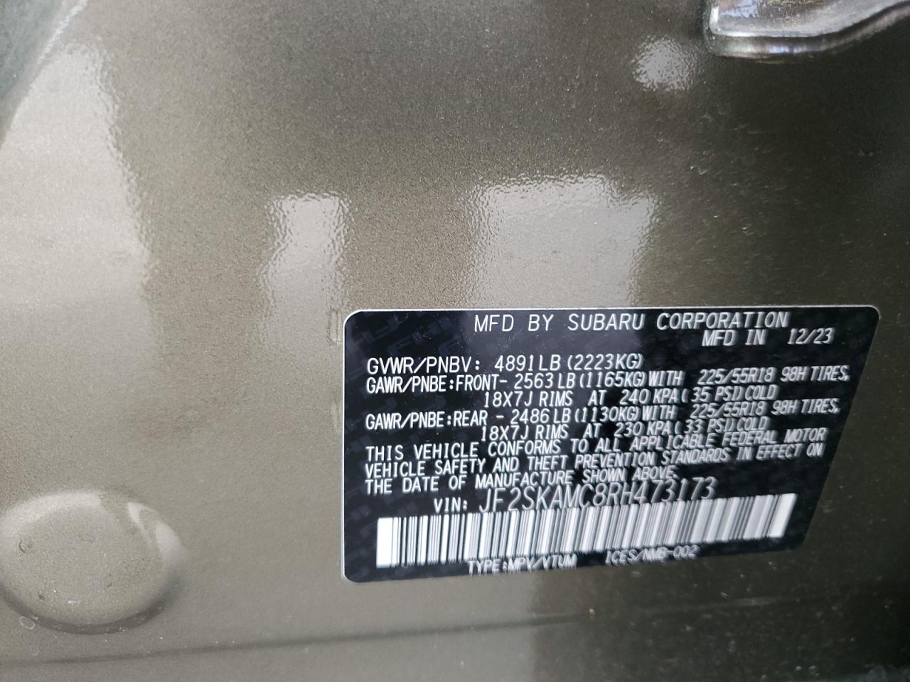 2024 SUBARU FORESTER TOURING VIN:JF2SKAMC8RH473173