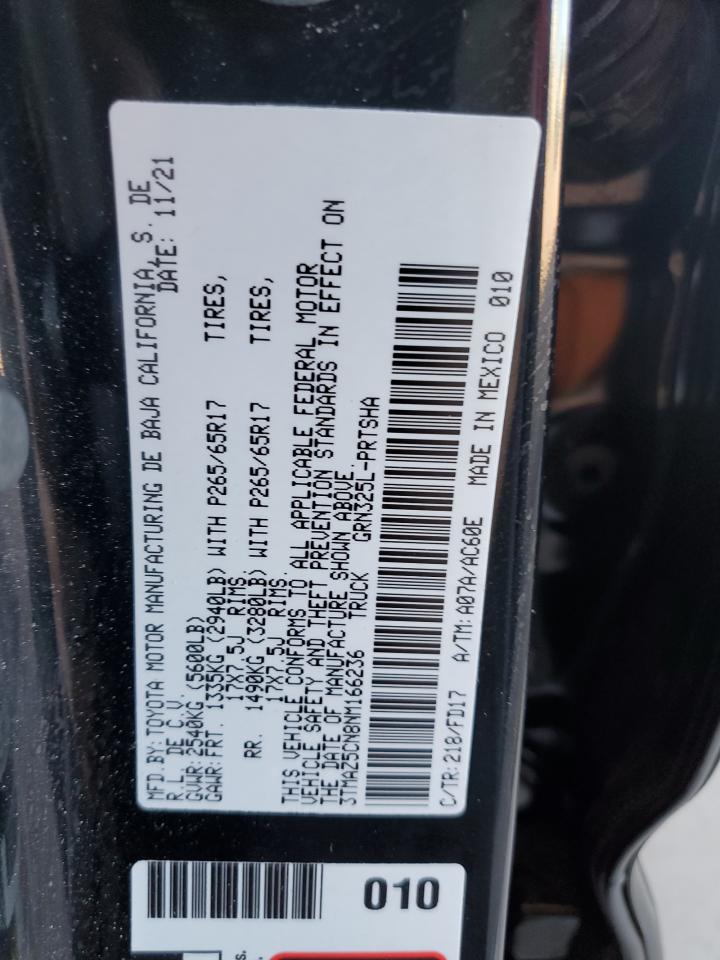 2022 TOYOTA TACOMA DOUBLE CAB VIN:3TMAZ5CN8NM166236