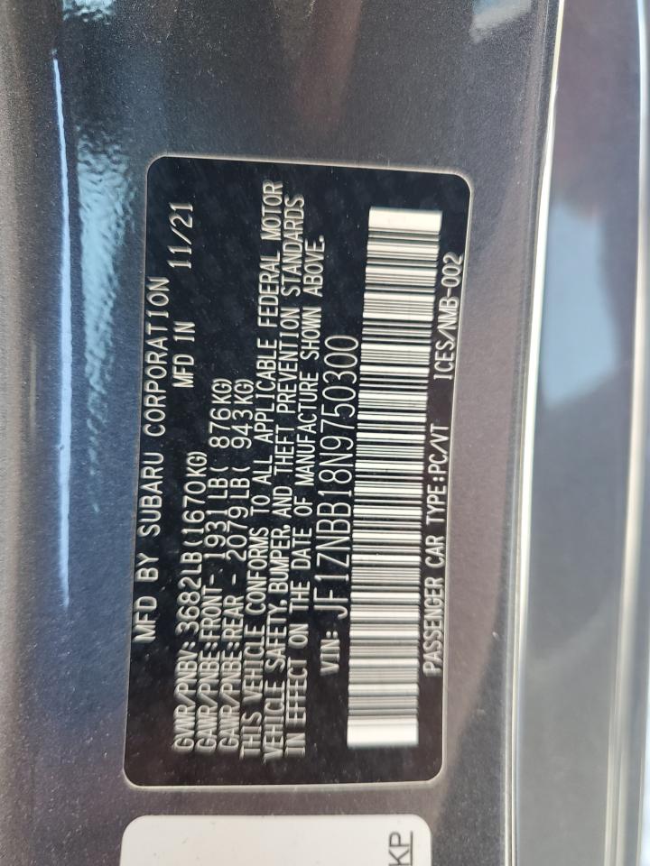 2022 TOYOTA GR 86 VIN:JF1ZNBB18N9750300