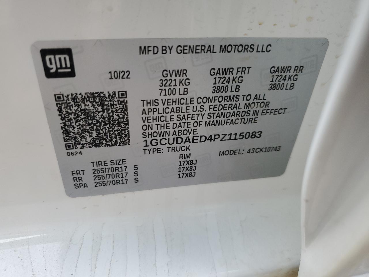 2023 CHEVROLET SILVERADO K1500 VIN:1GCUDAED4PZ115083