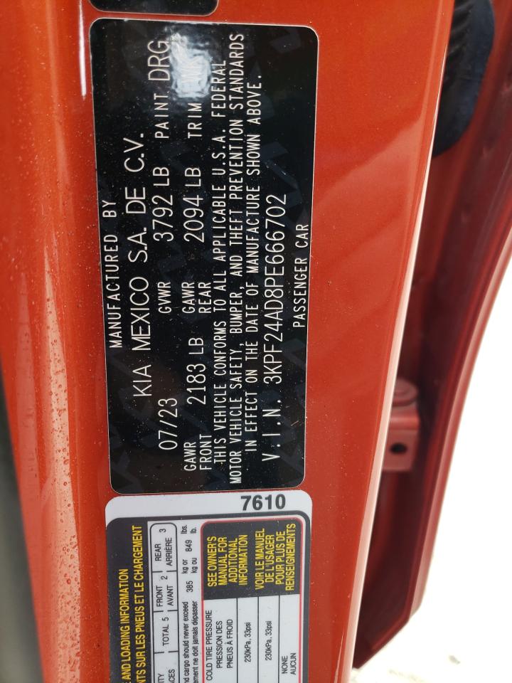 2023 KIA FORTE LX VIN:3KPF24AD8PE666702
