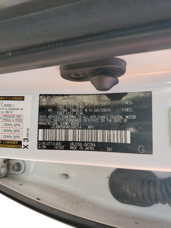 2022 LEXUS GX 460 LUXURY VIN:JTJGM7BX9N5308314