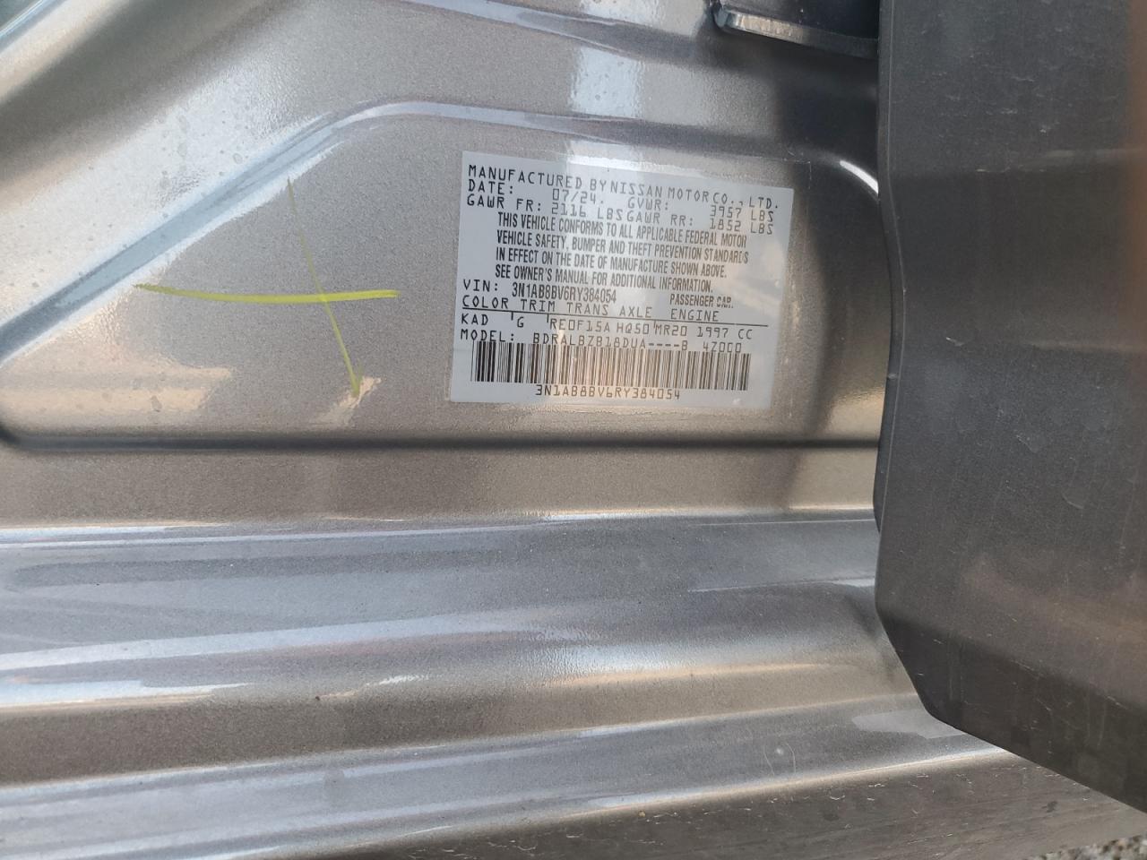 2024 NISSAN SENTRA S VIN:3N1AB8BV6RY384054
