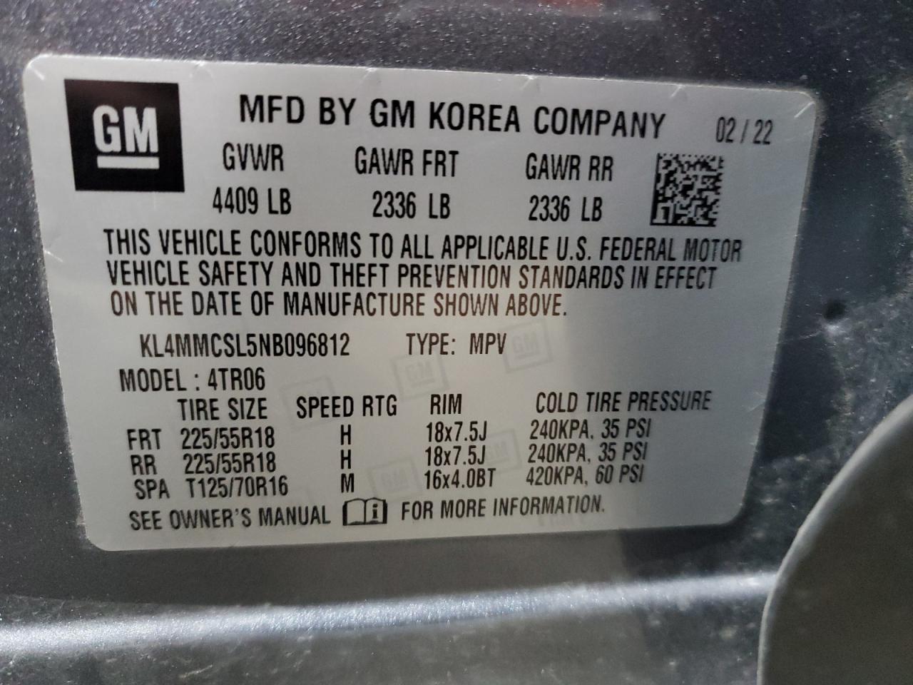 2022 BUICK ENCORE GX PREFERRED VIN:KL4MMCSL5NB096812