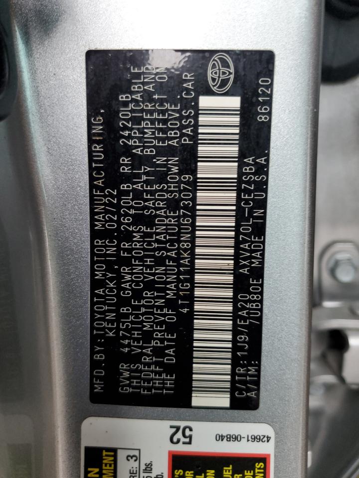 2022 TOYOTA CAMRY SE VIN:4T1G11AK8NU673079