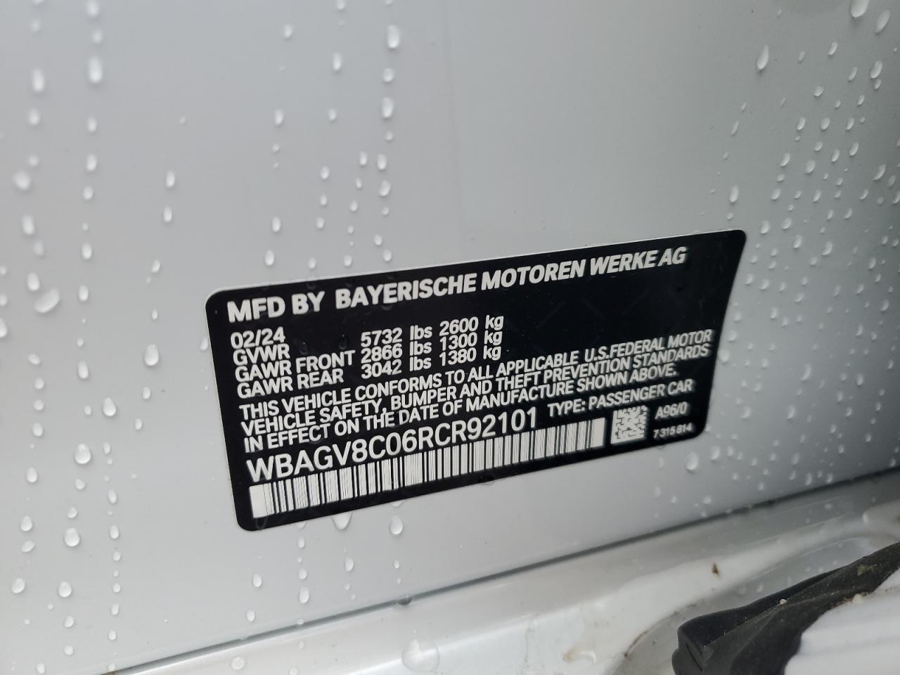 2024 BMW M850XI VIN:WBAGV8C06RCR92101