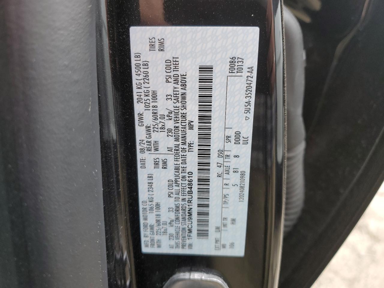 2024 FORD ESCAPE ST LINE VIN:1FMCU9MN1RUB48610