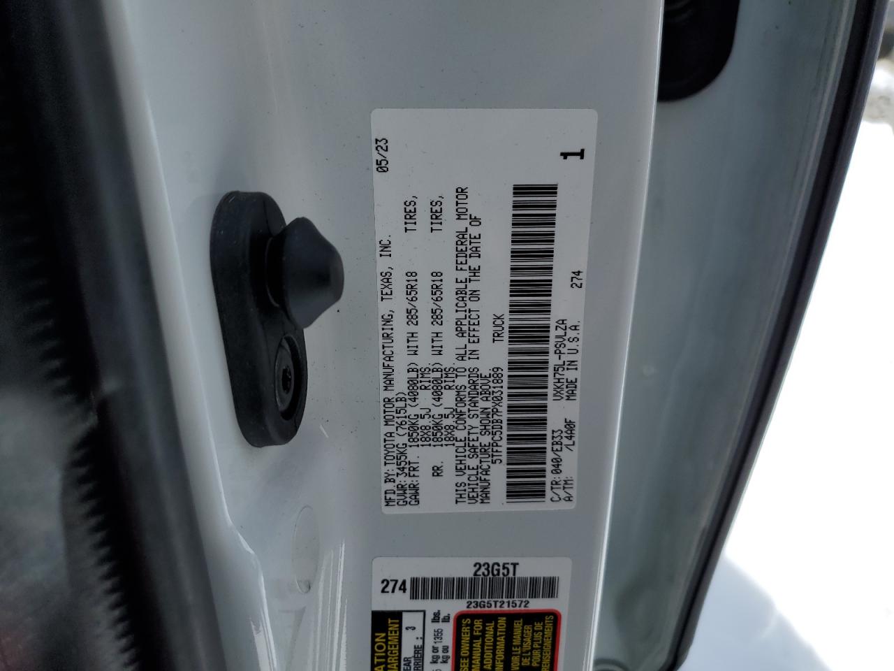 2023 TOYOTA TUNDRA CREWMAX LIMITED VIN:5TFPC5DB7PX031889