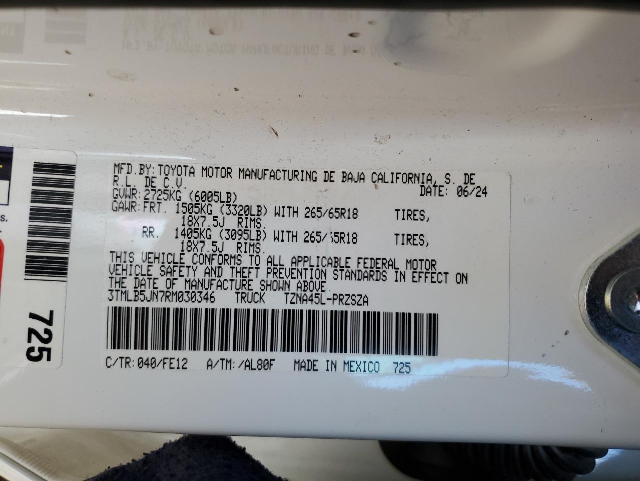 2024 TOYOTA TACOMA DOUBLE CAB VIN:3TMLB5JN7RM030346