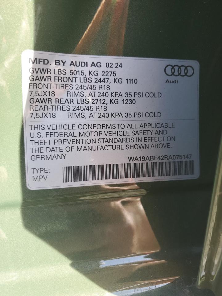 2024 AUDI A4 ALLROAD PRESTIGE VIN:WA19ABF42RA075147