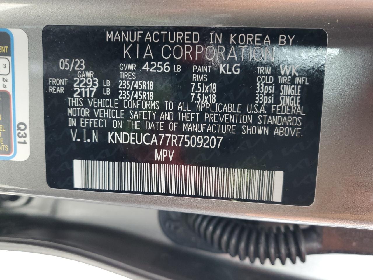 2024 KIA SELTOS X LINE VIN:KNDEUCA77R7509207