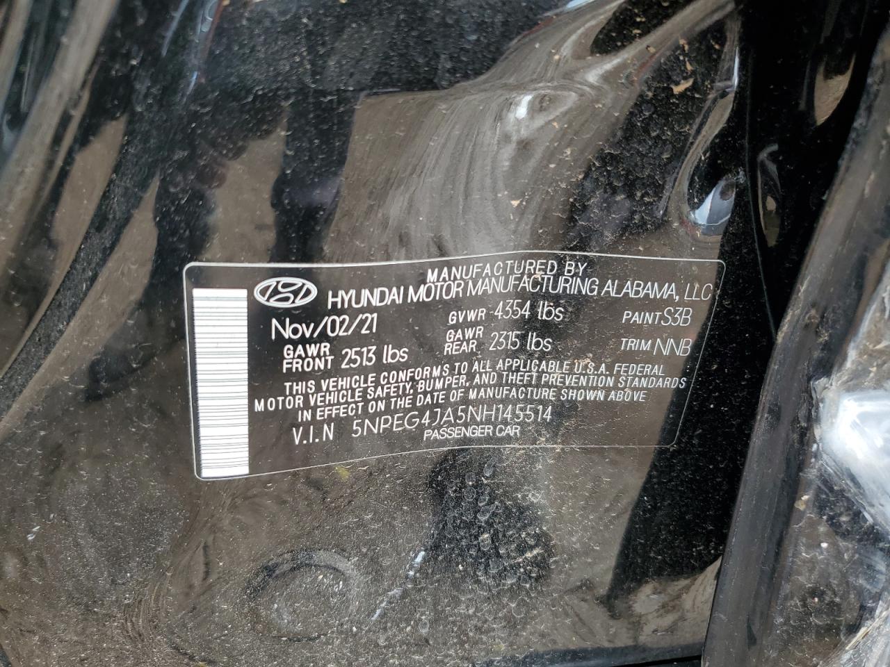 2022 HYUNDAI SONATA SE VIN:5NPEG4JA5NH145514