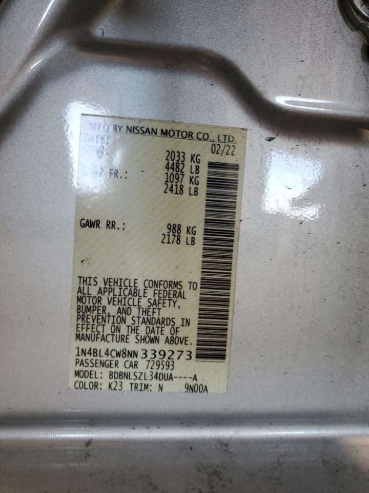 2022 NISSAN ALTIMA SR VIN:1N4BL4CW8NN339273