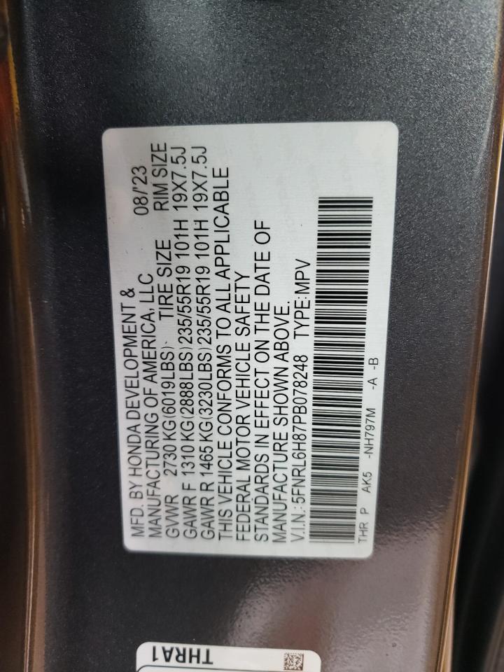 2023 HONDA ODYSSEY TOURING VIN:5FNRL6H87PB078248