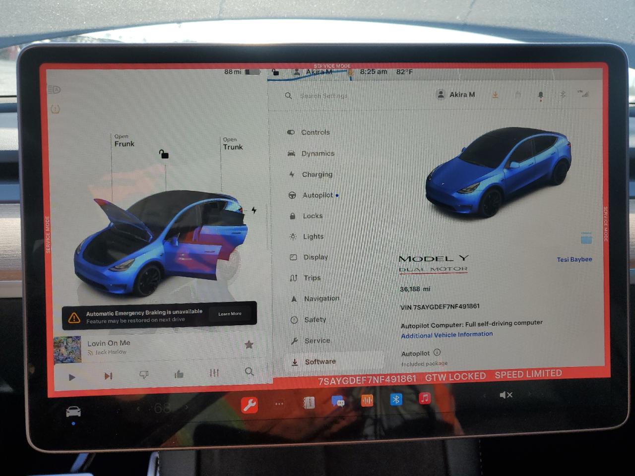 2022 TESLA MODEL Y VIN:7SAYGDEF7NF491861