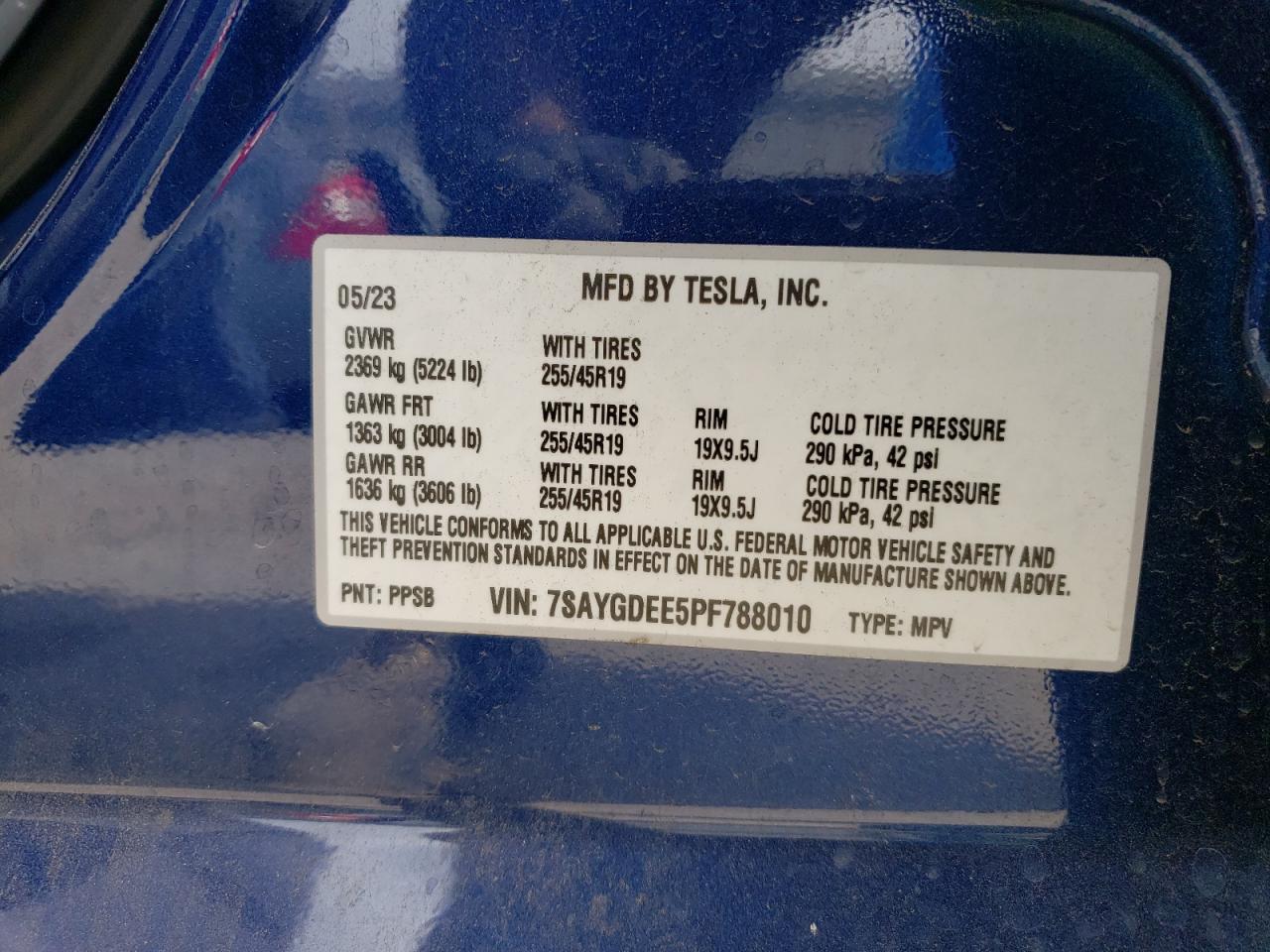 2023 TESLA MODEL Y VIN:7SAYGDEE5PF788010