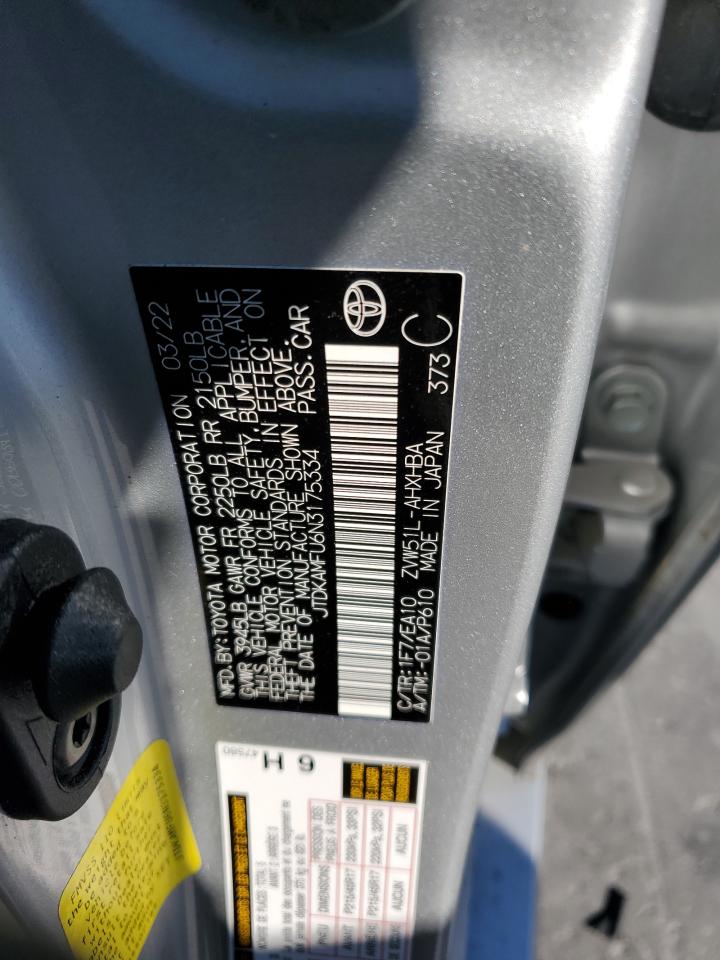 2022 TOYOTA PRIUS NIGHT SHADE VIN:JTDKAMFU6N3175334