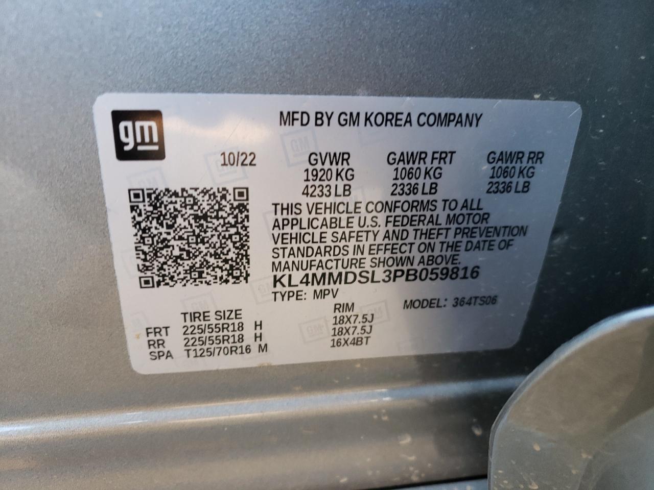 2023 BUICK ENCORE GX SELECT VIN:KL4MMDSL3PB059816