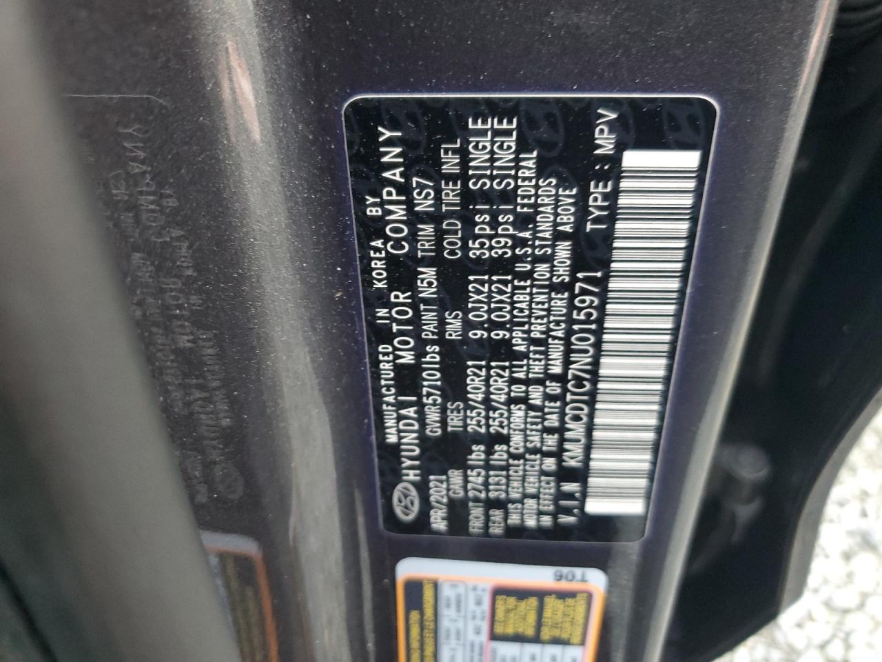 2022 GENESIS GV70 BASE VIN:KMUMCDTC7NU015971