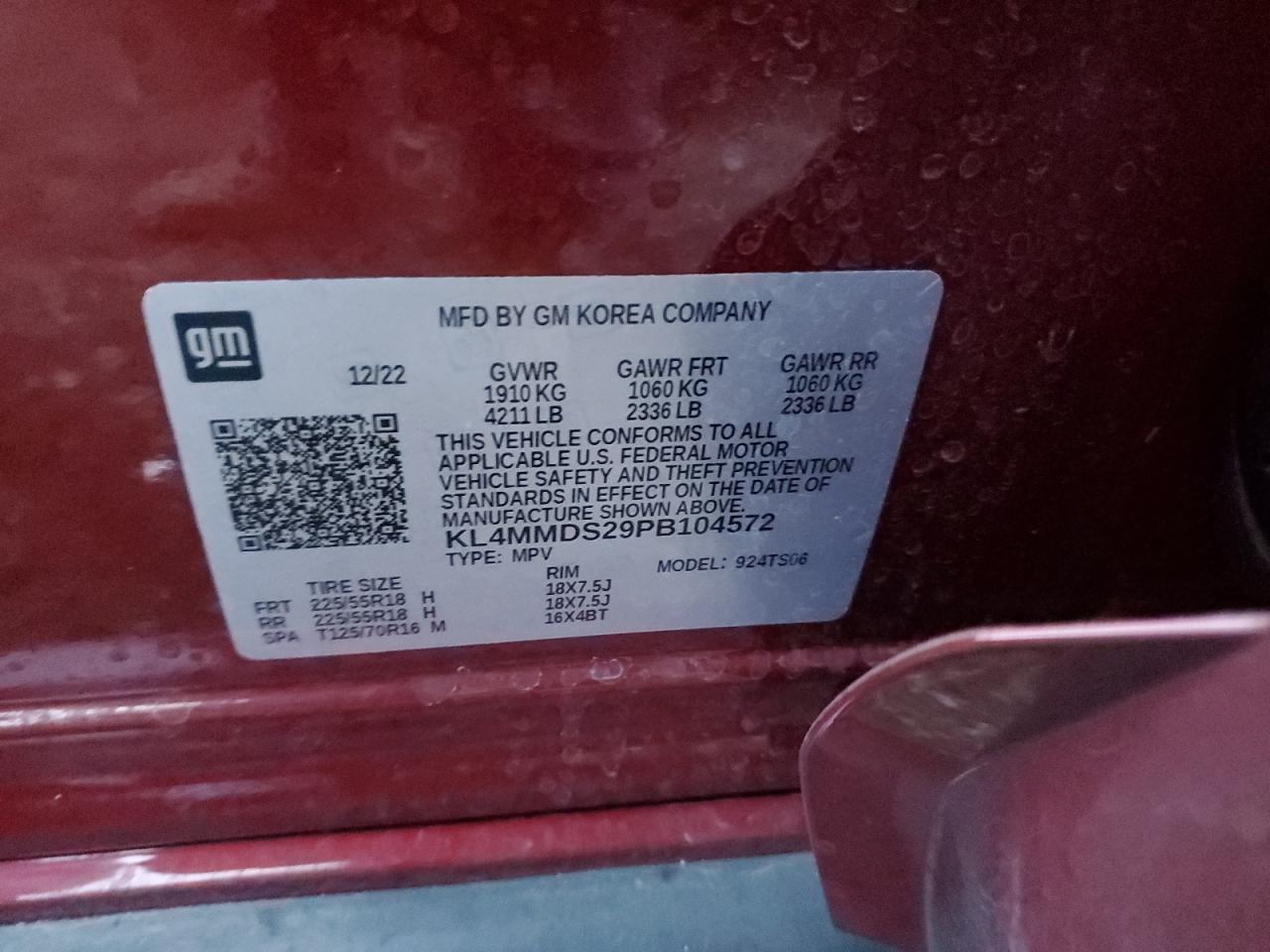 2023 BUICK ENCORE GX SELECT VIN:KL4MMDS29PB104572