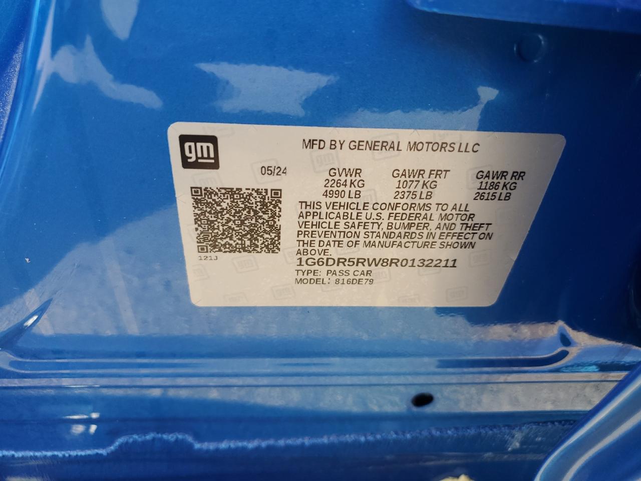 2024 CADILLAC CT5-V VIN:1G6DR5RW8R0132211