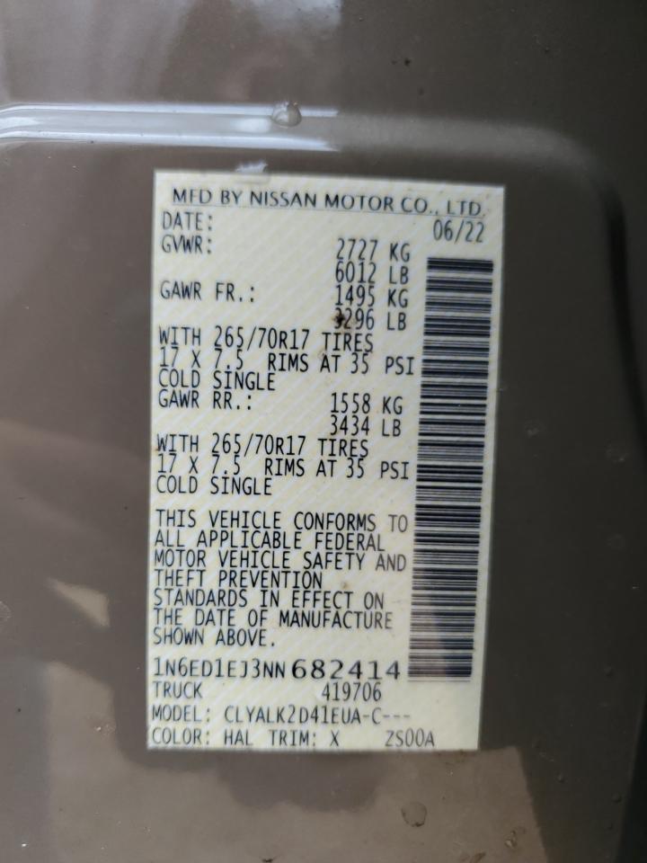2022 NISSAN FRONTIER S VIN:1N6ED1EJ3NN682414